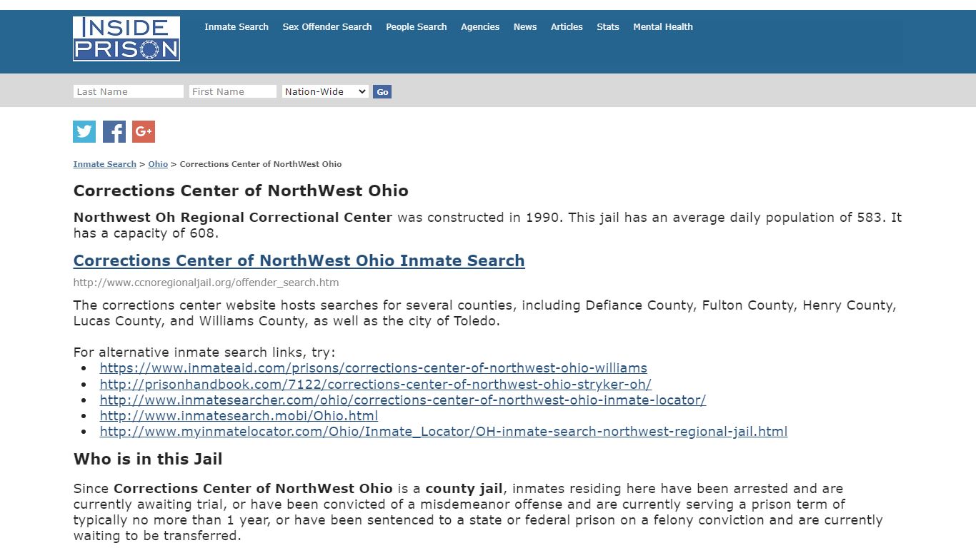Corrections Center of NorthWest Ohio - Ohio - Inmate Search - Inside Prison