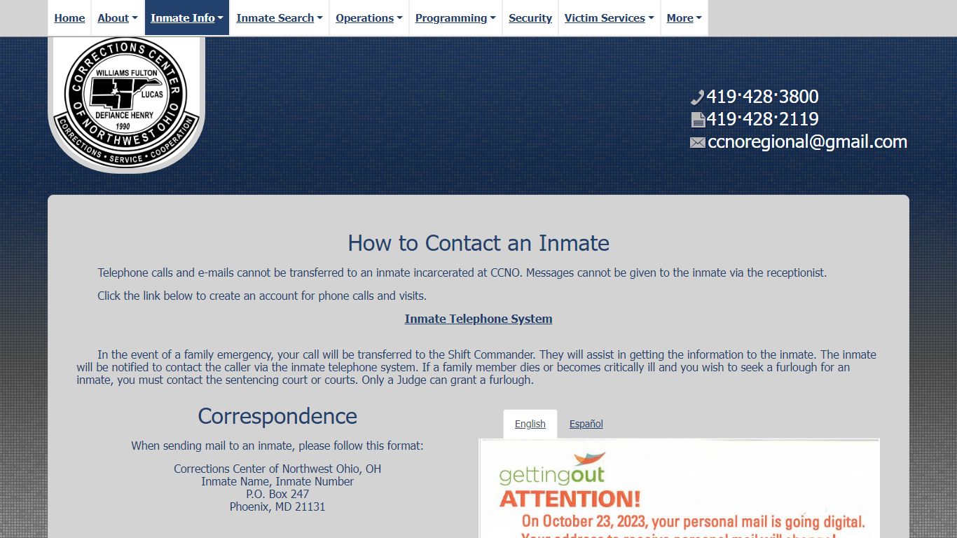 How to Contact an Inmate - CCNO